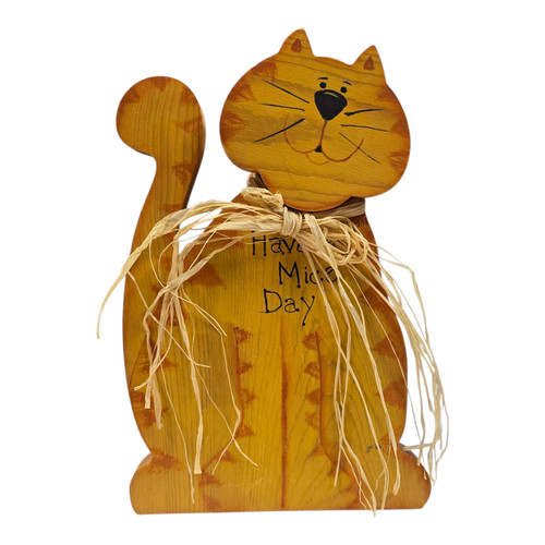 Vtg wooden cat plaque orange - vtg,